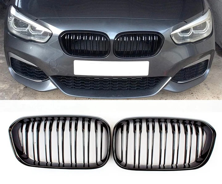 BMW F20 1-Series Piano Black Double Slat Kidney Grille (15-19