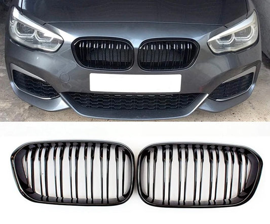 BMW F20 1-Series Piano Black Double Slat Kidney Grille (15-19)